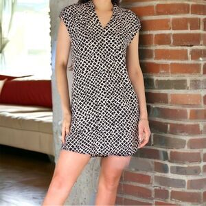 BANANA REPUBLIC MOD Tunic Mini Dress Black Ivory Graphic Print Pockets Sz 10